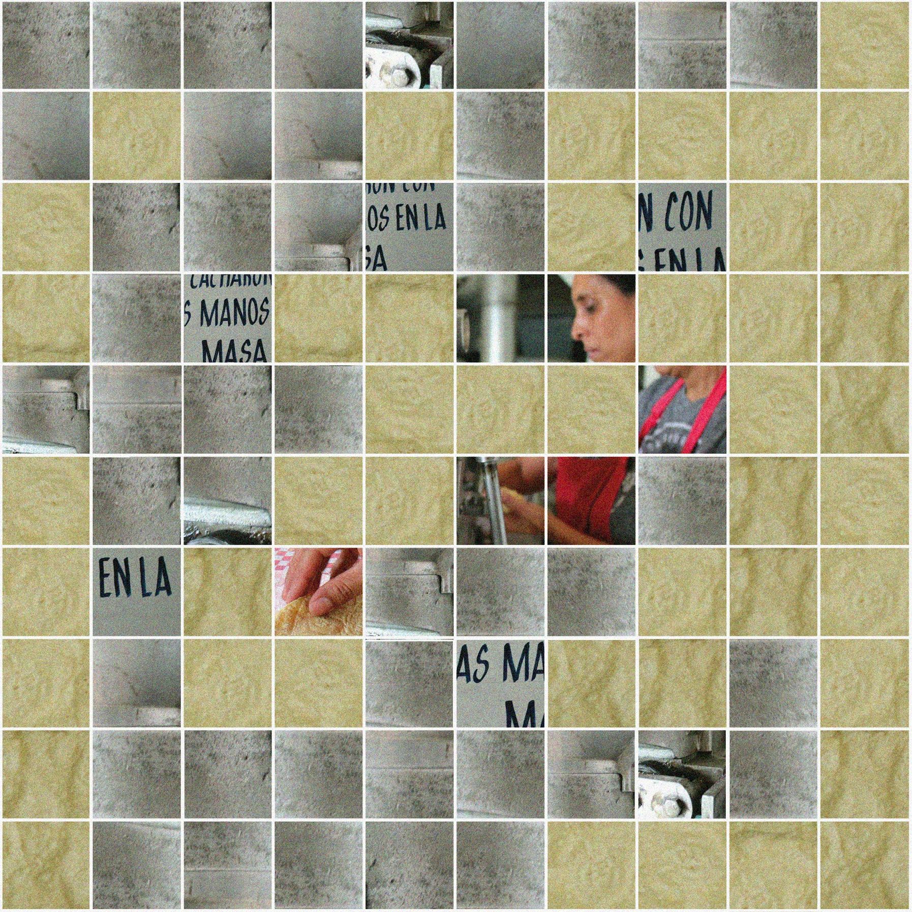 Imagen mosaico con texto y personas trabajando
